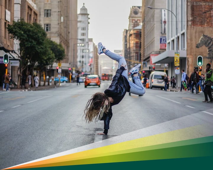 Break dancer practicing in traffic