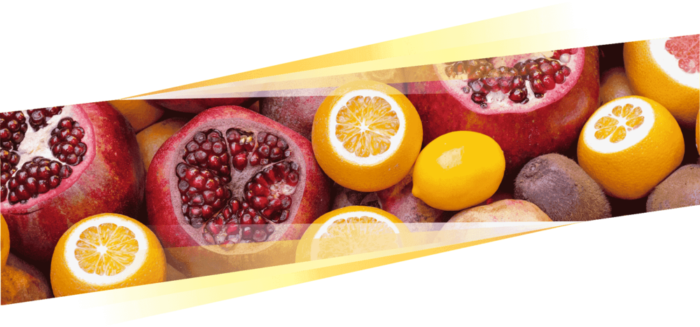 A selection of fruit, with oranges, pomegranates and grapefruits